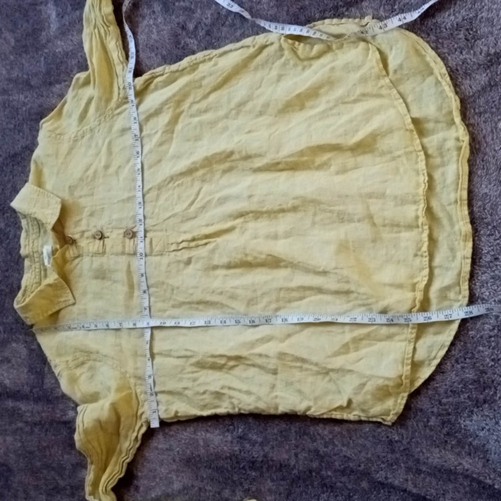 Sigrid Olsen 100% linen chartreuse button yoke top - Picture 8 of 9